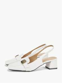 Alvarani 2026 Retro French Solid Color Stylish Office Commute Thick Heel Metal Buckle Thick Heel Pumps, New Summer Date Home High Heel Shoes For Women, Elegant,Elegant - White - View 7