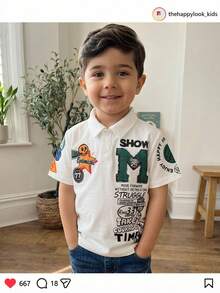 THE HAPPY LOOK Young Boy Letter Pattern Soft Knit Crew Neck Short Sleeve T-Shirt - White - View 4