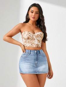 SHEIN Tall Falda pantalón de mezclilla de cintura alta con bolsillos, versátil y casual para mujer - Azul - Ver 4