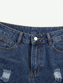 Plus Size Plain Simple Everyday Denim Shorts - Dark Wash - View 5