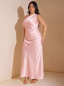SHEIN BAE Đầm maxi nữ màu vàng trơn, chất liệu satin, kiểu dáng tối giản, gợi cảm, lệch vai, khoét lưng, buộc dây, thích hợp cho tiệc tùng, tiệc cocktail, các dịp trang trọng, làm đầm phù dâu, đầm mini sinh nhật. - Màu Hồng baby - Xem 6