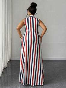 Maweii Plus Size Women's Elegant Colorful Striped Casual Striped Knit Twist Design Long Dress - Multicolor - View 2
