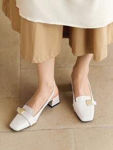 Alvarani 2026 Retro French Solid Color Stylish Office Commute Thick Heel Metal Buckle Thick Heel Pumps, New Summer Date Home High Heel Shoes For Women, Elegant,Elegant - White - View 3