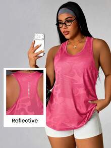 SHEIN Rhythm Era Áo tank top thể thao tập luyện thường ngày in họa tiết rằn ri dành cho nữ cỡ lớn - Màu Hồng Tươi - Xem 1