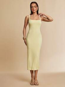 Silquee Women's Solid Color Minimalist Daily Camisole Dress - Yellow - View 3