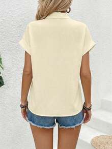 Zayélia Women's Solid Color Batwing Short Sleeve Blouse,Short Sleeve Tops - Apricot - View 2