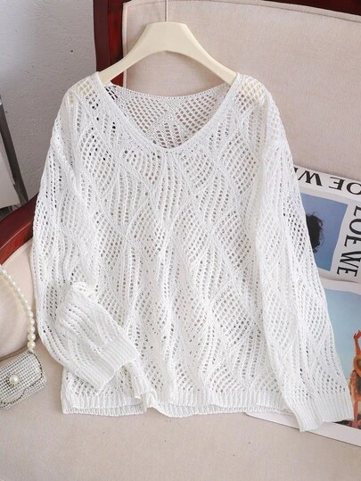 SHEIN Áo khoác ngoài dệt kim khoét lỗ màu trơn dành cho bé gái tuổi teen