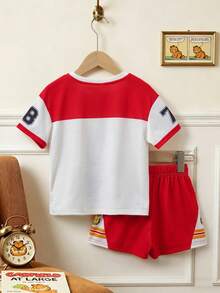 GARFIELD | SHEIN Set Kaos dan Celana Pendek Anak Laki-Laki Motif Kartun Warna Kontras - Putih - View 2