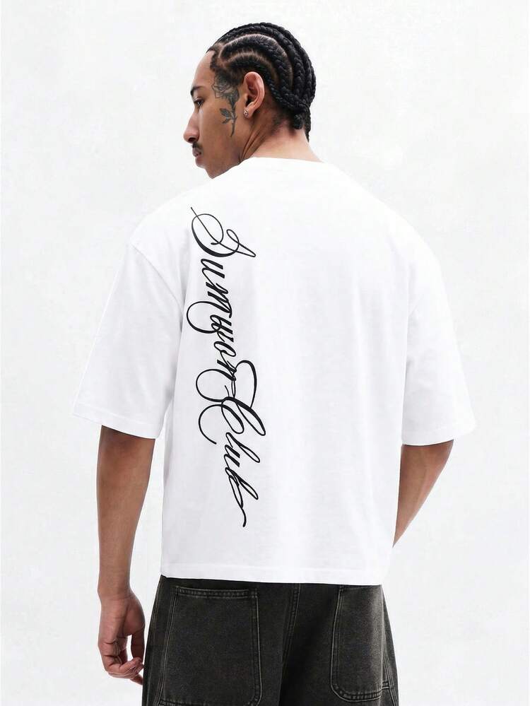 Graphic T-Shirt Cursive Script Print Short Sleeve Casual Streetwear Summer Fashion Tee