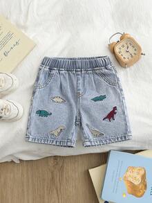 Baby Boy Summer New Cartoon Embroidered 5-Inch Denim Shorts, Thin Korean Style Mid-Waist Design, Comfortable And Soft Fabric, Suitable For Daily Outings, Play, Parties And Festivals - Light Wash - View 3