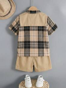 SHEIN Little Byeori 3件套/买二送一 休闲百搭可爱舒适透气条纹披肩、亚麻衬衫和宽松短裤，适合春夏穿着，日常穿着、运动、郊游、校园活动、聚会、节日庆典、演出和拍照等场合。 - 彩色 - 查看 4