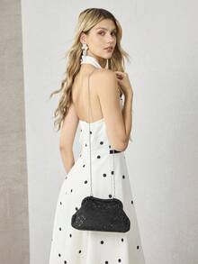 MOTF PREMIUM 女士黑色手拿包，精致重工热钻闪亮优雅晚宴包，低调奢华魅力，适合女士、新娘、派对、晚宴、搭配礼服，也可作为婚礼礼物。 - 黑色 - 查看 8