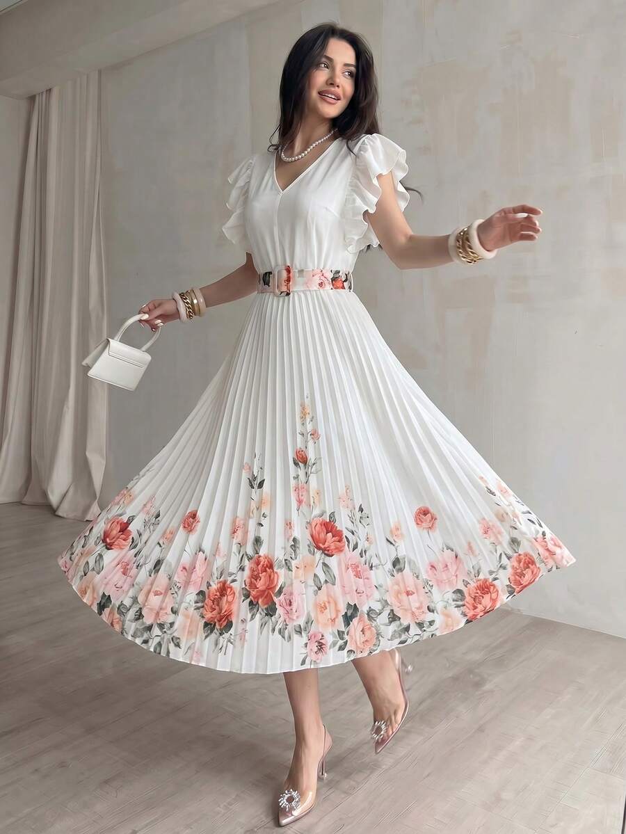 Modelyn 女士扎染印花荷叶边长裙套装 - 彩色 - 查看 1