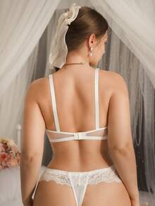 DelicateAllure White Full Coverage Lace Patchwork Sheer Wedding Bra, Supportive & Elegant, Plus Size - White - View 2