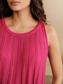 SHEIN Women's Loose Fit Solid Color Perforated Halter Neck Casual Sleeveless Knit Tank Top - Pink - View 5