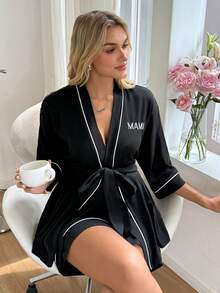 Moonlight&Mama Set Jubah Hamil Rajut Bordir Warna Polos Kasual Wanita - Hitam - View 6