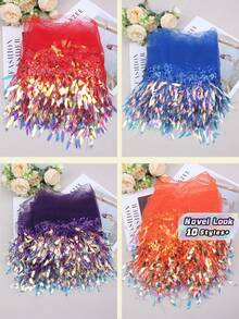 1PC New Sparkly Sequin Mesh Tassel Fringes DIY Stage Performance Costume Curtain Decorative Fabric, In Stock, Length: 30ft, Width: 6in - multicolor - View 1