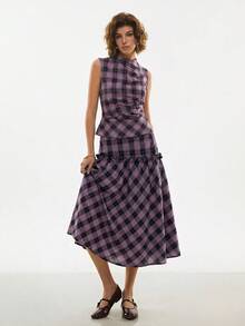 Poéselle Casual Plaid Lace-Up Skirt, Summer - Multicolor - View 5