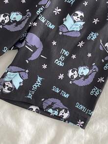 Girls' Cute Sloth Graphic All-Over Print 2 Pieces Pajama Set,Light Blue And White Snug Fit Short Sleeve Top And Shorts,Summer Home Wear Sleep Night - Mint Green - View 6