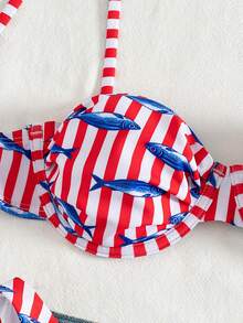 Swim Mod Bộ bikini gợi cảm, thanh lịch dành cho nữ, thích hợp cho lễ hội âm nhạc bãi biển mùa xuân hè, với họa tiết sinh vật biển sọc, túi gọng thép. - Nhiều màu - Xem 3
