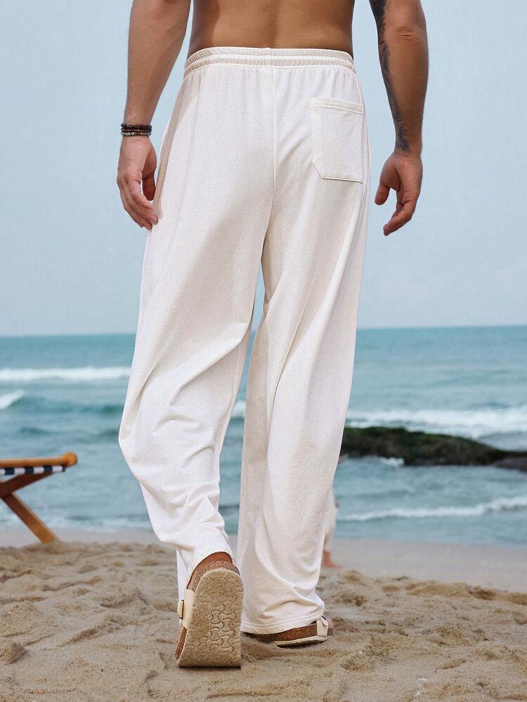 Loose Elastic Waist Long Curved Hem Sweatpants For Men