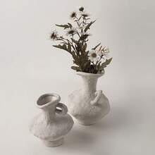 Cirelle 1个创意陶瓷花瓶，手工质感陶瓷花瓶，陶瓷装饰品，高档客厅插花干花家居装饰，适用于客厅和卧室装饰 - 單耳矮腳扁瓶 - 查看 6