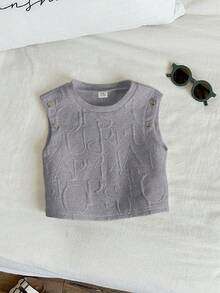 SHEIN Atasan Rajut Kasual Serbaguna untuk Bayi Laki-laki dengan Motif Huruf dan Kancing Dekoratif, Model Longgar, Musim Panas - Light Grey - View 5