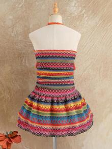 SHEIN Đầm dệt kim jacquard kiểu vintage thường ngày cho bé gái, họa tiết sao biển, cổ buộc dây tua rua, thích hợp cho mùa thu, xuân, hè, đi biển, đi làm, hoạt động ngoài trời, thể thao, trường học, dạo phố, tiệc bãi biển, chụp ảnh. - trái cam - Xem 2