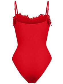Rometta Plus Size Elegant Blommig Spets Camisole Bodysuit, Sommar - Röd - Visa 2