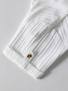 SHEIN 1件男童立领休闲蓝白条纹纯色短袖衬衫，面料柔软舒适，适合春夏、户外活动、上学、拍照等场合，百搭休闲时尚畅销蓝白条纹衬衫 - 白色 - 查看 6