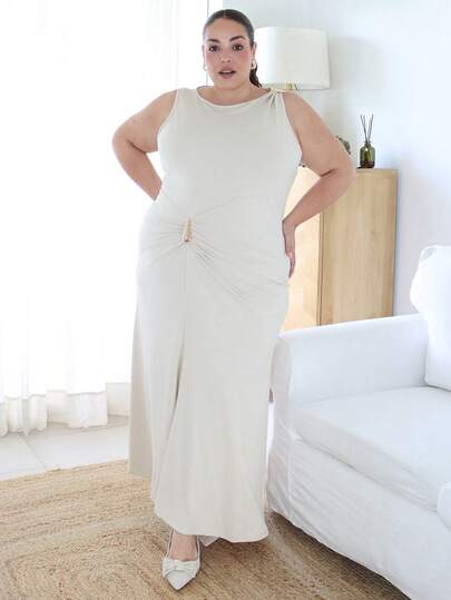 Pretty and Ole 大码女式杏色金属扣褶皱不对称修身连衣裙，秋冬连衣裙，商务休闲女装，早午餐女装，休闲女装，哥特风连衣裙，职场女装，办公室连衣裙，优雅女装，休闲连衣裙