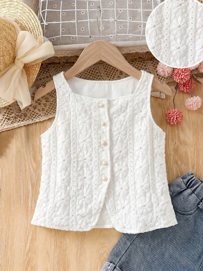SHEIN Áo không tay dệt màu trơn dành cho bé gái