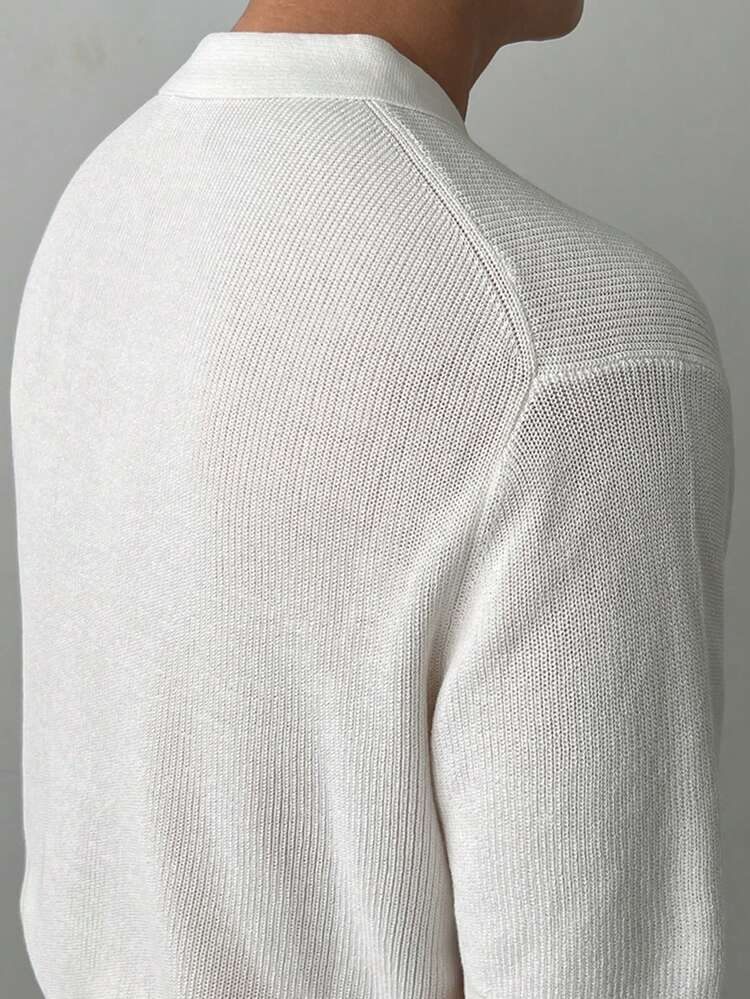 Men's Short Sleeve Half-Zip Knit Sweater, White, Office Wear