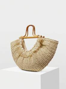 MOTF WOMEN'S TOTE BAG, EXQUISITE FASHION HOLIDAY FAN-SHAPED HANDBAG - Beige - View 2