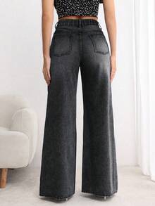 EMERY ROSE Plus Size Women's Vintage Washed Denim Jeans, Spring/Summer Date Night Dark Wash - Dark Grey - View 2