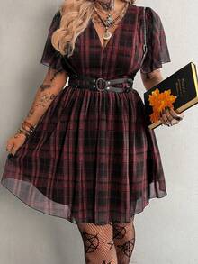 Whyspr Plus Size Spring/Summer Punk Style Plaid Dress - Multicolor - View 3
