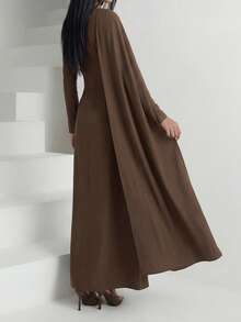 Veilorie Gaun Elegan Wanita Lengan Panjang Kancing Tunggal dengan Desain Berlapis - Kopi - View 2