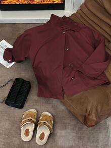 DAZY Women's Casual Commuter Solid Color Windbreaker - Burgundy - View 6