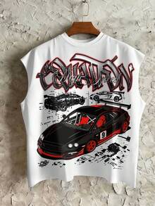 STEELVANCE Men's Letter & Car Graphic Print Round Neck Tank Top, Versatile Daily Wear - Multicolor - View 1