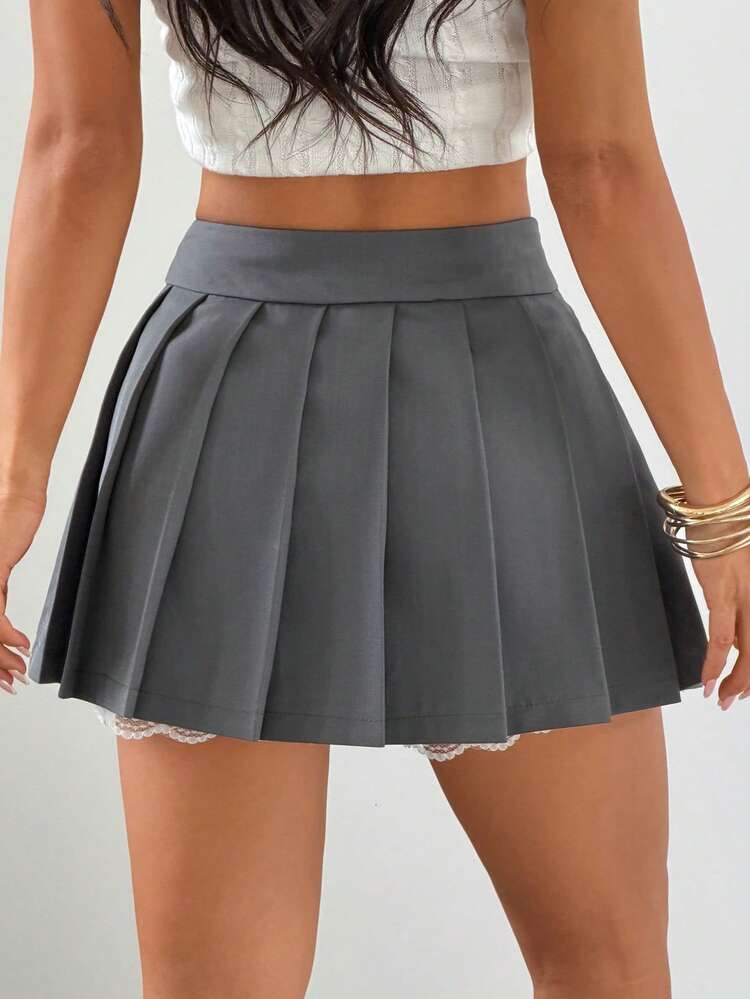 Women's Contrast Lace Pleated Tie-Up Casual Vacation Mini Skirt Shorts, Spring/Summer