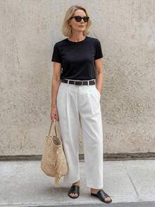 Vivie Lora Solid Color Loose Cropped Pants, Elegant And Formal Summer Wear For Middle-Aged And Elderly Women - White - View 3