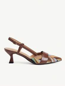 CUCCOO CHICEST 女款新款拼接腰帶尖頭法式優雅棕色高跟鞋 Slingback 穆勒鞋 通勤辦公 派對約會下午茶聚會 - 棕色 - 查看 3