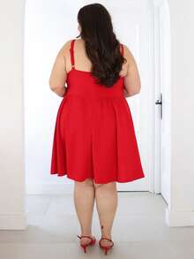 Pretty and Ole Plus White Solid Corset Structure Cami Dress Elegant - Red - View 2