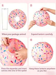 Joivida 1Pc Sprinkle Print Paper Lantern, Donut & Cupcake Themed Party Lantern, 12" (30cm) Foldable Paper Lamp For Birthday & Baby Shower, (Pink/White/Blue/Brown), Lightweight & Reusable, Easy To Assemble & Hang, Perfect For Dessert Themed Parties, Ice Cream Celebrations & Kids' Room Decor, Adds Cheerful Vibe To Any Party, Great For Party Supplies, Ceiling Decor & Festive Backdrop - multicolor - View 6