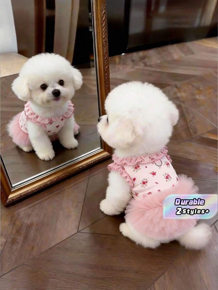 夏季薄款镂空吊带连衣裙公主风宠物狗猫服装透气凉爽服 - 彩色 - 查看 1