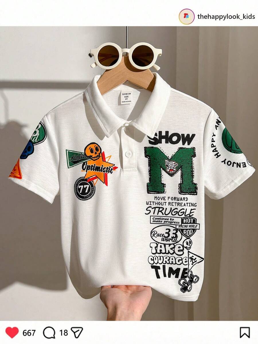 THE HAPPY LOOK Young Boy Letter Pattern Soft Knit Crew Neck Short Sleeve T-Shirt - White - View 1