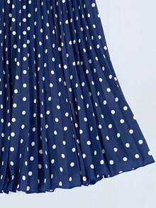 Falda midi casual/de trabajo con pliegues y estampado de lunares para mujer - Multicolor - Ver 2