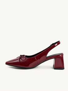 CUCCOO CHICEST Women's Romantic Elegant Pointed Toe Bowknot Thick Heel Sandals, Burgundy PU Leather Open Toe Backless High Heel Shoes For Wedding, Party, Date, Versatile For All Seasons - Burgundy - View 5