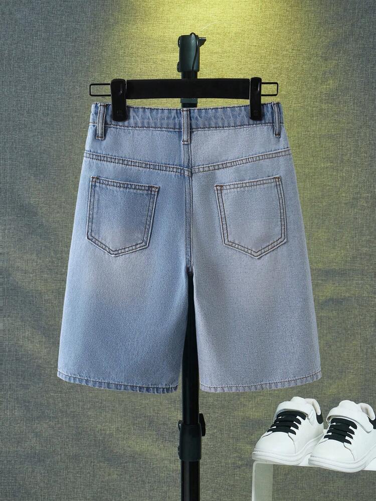 Tween Boy Simple Daily Boho Street Casual Contrast Elastic Waist Bermuda Denim Shorts