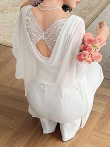 Feyla Áo kiểu dáng mới, cổ chữ V khoét sâu, hở lưng, thiết kế hình bướm, thanh lịch, lãng mạn, thích hợp cho kỳ nghỉ hoặc tiệc tùng. - trắng - Xem 2